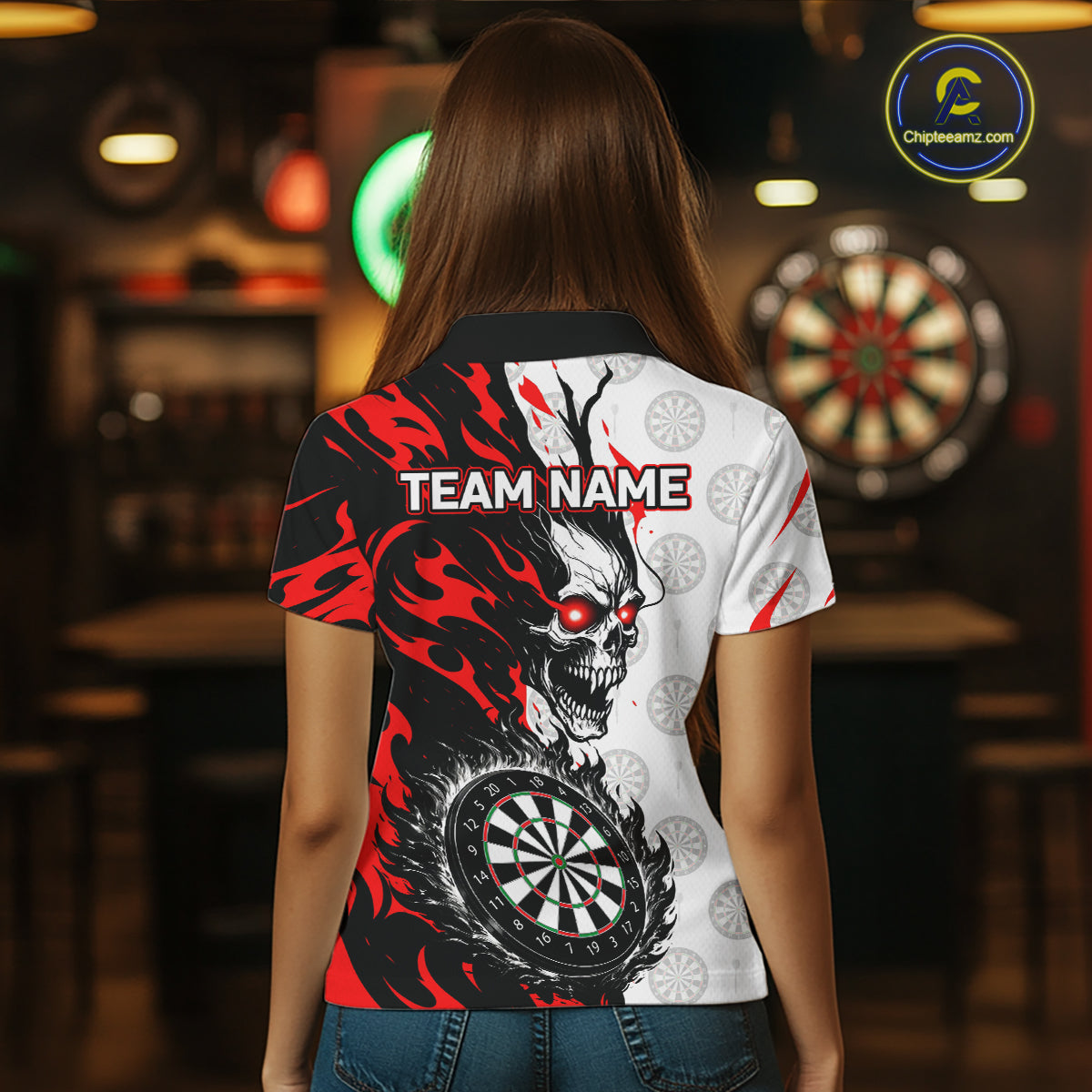 Custom Black Red Skull Darts Shirt for Women Darts Team Jerseys Dartboard Shirt Dart League NNT265