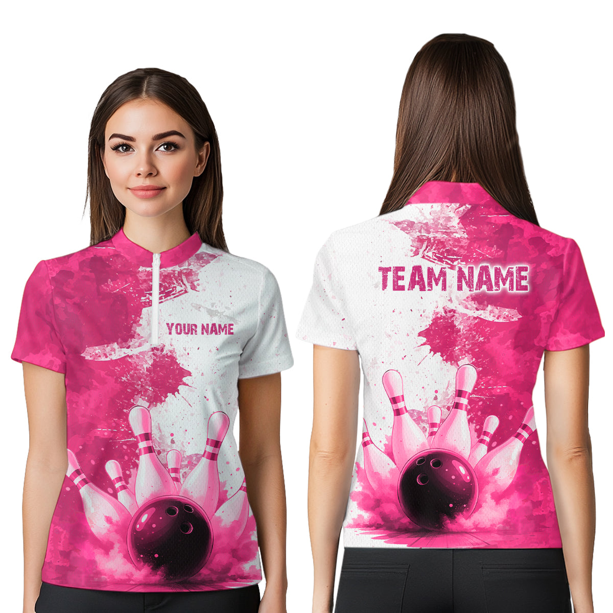 Orange Bowling Shirts for Women Men Custom Bowling Polo & 1/4 Zip Shirt for Team MBL220