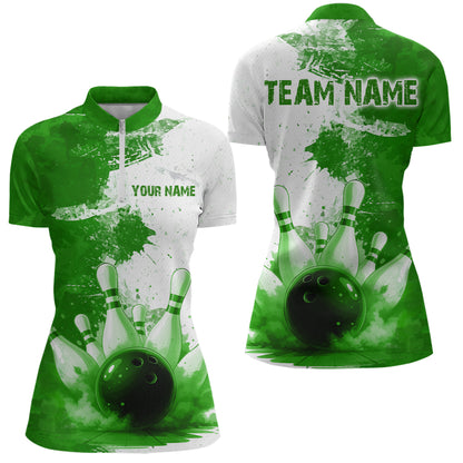 Green Bowling Shirts for Women Men Custom Bowling Polo & 1/4 Zip Shirt for Team MBL220
