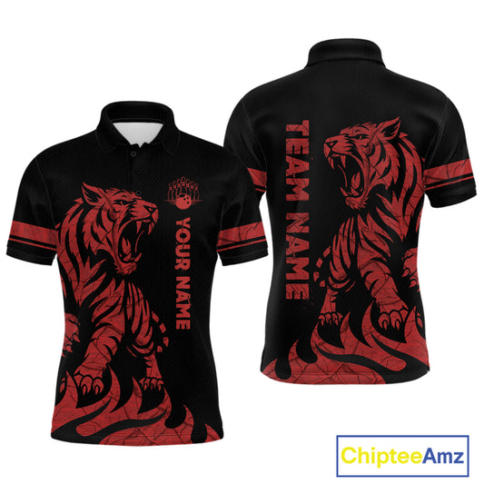 Red Tiger Bowling Shirts for Team Men Women Custom Bowling Jersey Polo & Quarter Zip Shirt MBL188