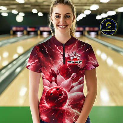Red Lightning Thunder Bowling Shirts Yellow for Team Women Men Bowling Jersey MBL247