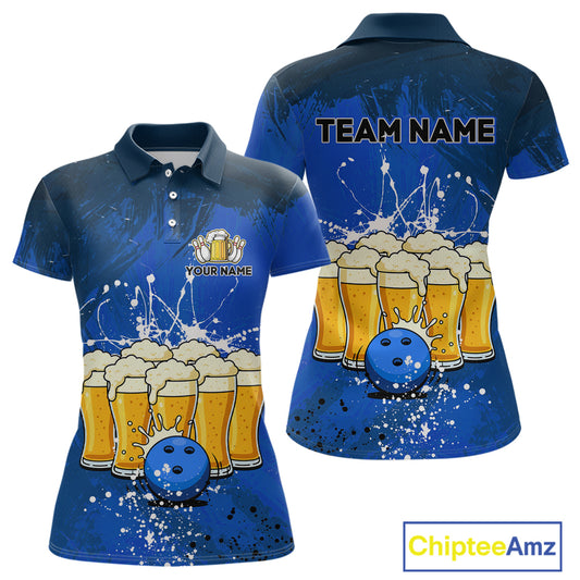 Beer Bowling Shirts Team Women Men Custom Blue Bowling Jersey Bowl League MBL249