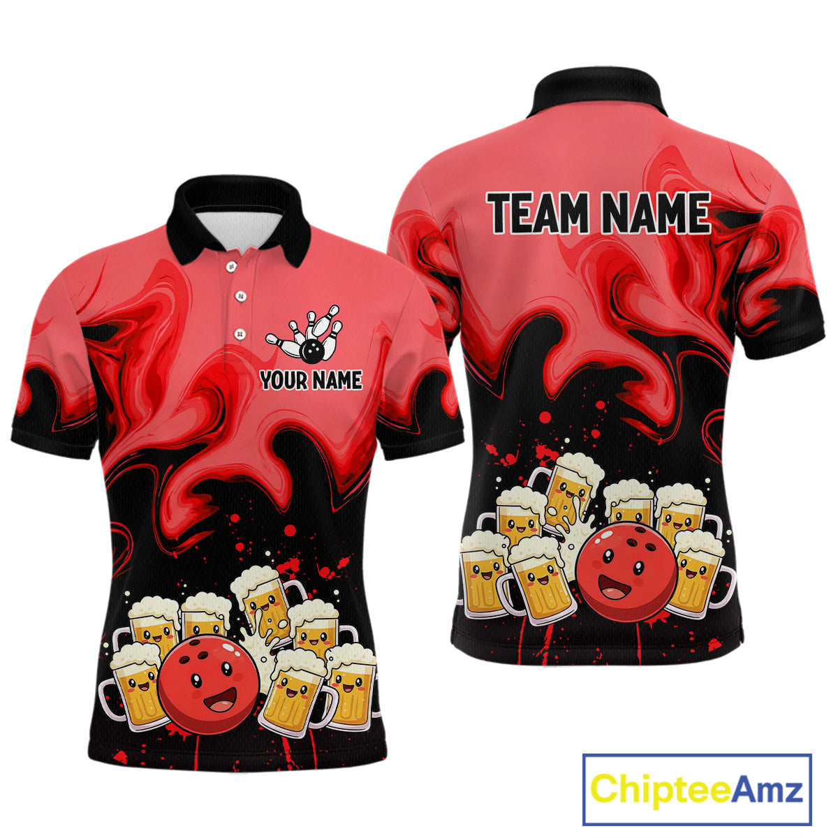 Funny Beer Bowling Shirts Red for Women Men Bowling Polo&1/4 Zip Bowling League MBL252