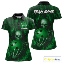 Load image into Gallery viewer, Green Skull Bowling Shirts for Team Men Women Custom Bowling Jerseys for Bowlers MBL206