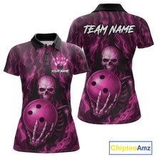 Load image into Gallery viewer, Pink Skull Bowling Shirts for Team Men Women Custom Bowling Jerseys for Bowlers MBL206