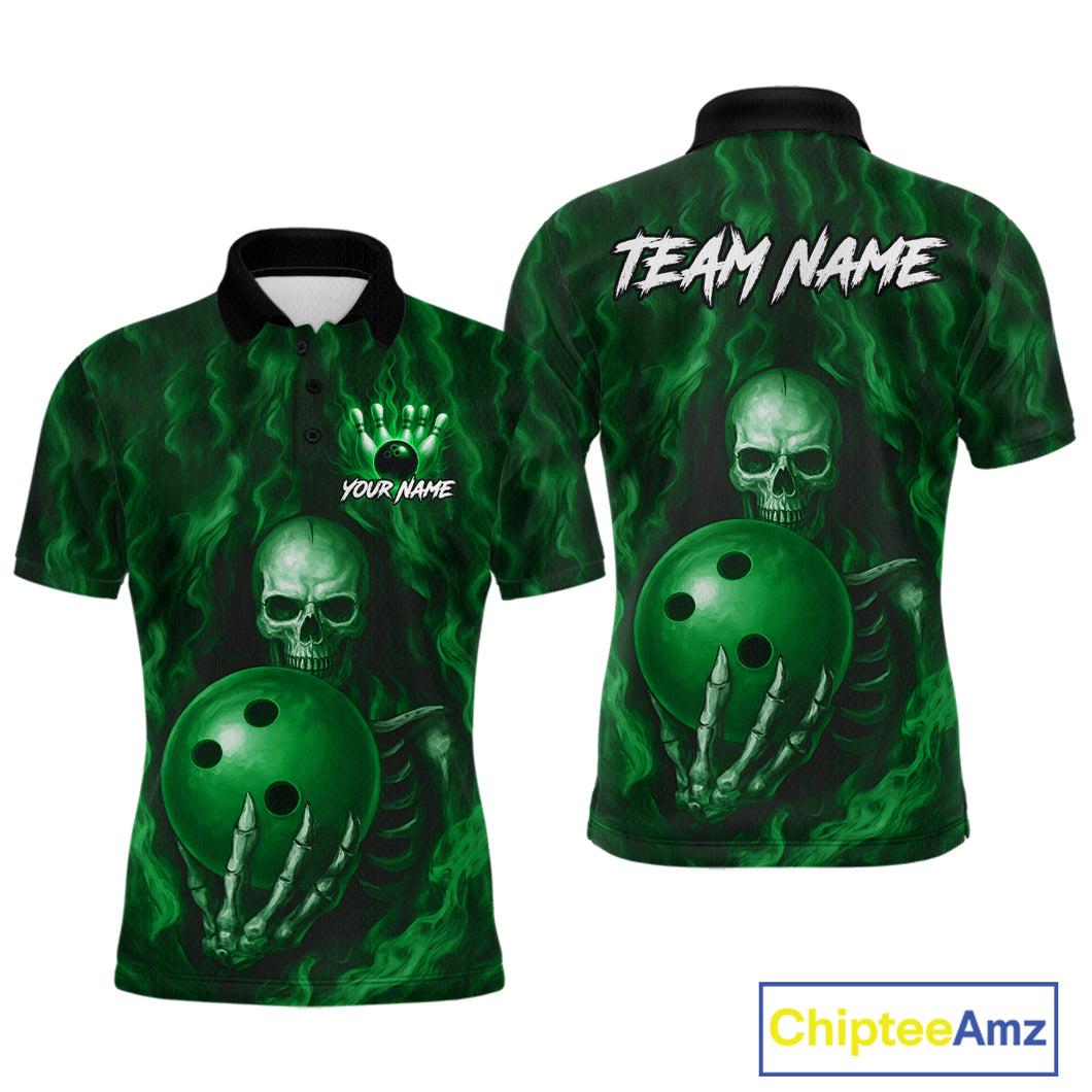 Green Skull Bowling Shirts for Team Men Women Custom Bowling Jerseys for Bowlers MBL206