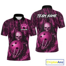 Load image into Gallery viewer, Pink Skull Bowling Shirts for Team Men Women Custom Bowling Jerseys for Bowlers MBL206