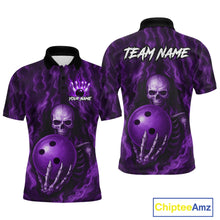 Load image into Gallery viewer, Purple Skull Bowling Shirts for Team Men Women Custom Bowling Jerseys for Bowlers MBL206