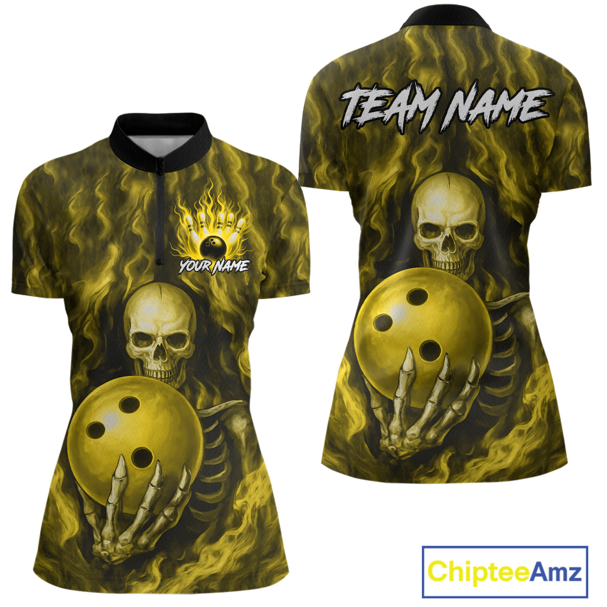 Yellow Skull Bowling Shirts for Team Men Women Custom Bowling Jerseys for Bowlers MBL206