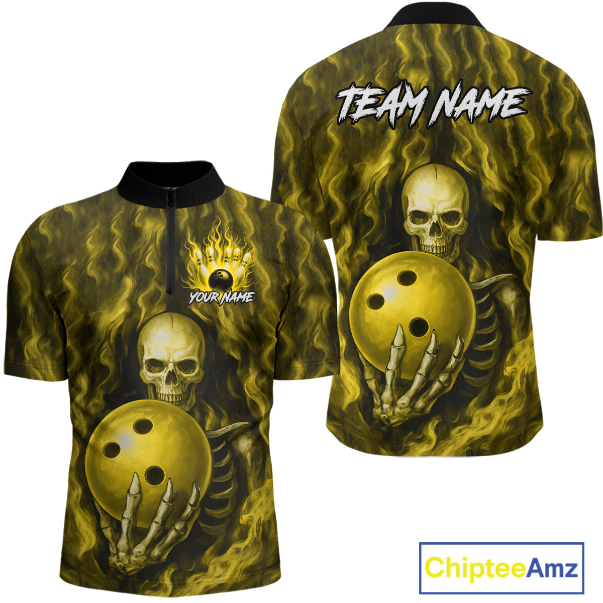 Yellow Skull Bowling Shirts for Team Men Women Custom Bowling Jerseys for Bowlers MBL206