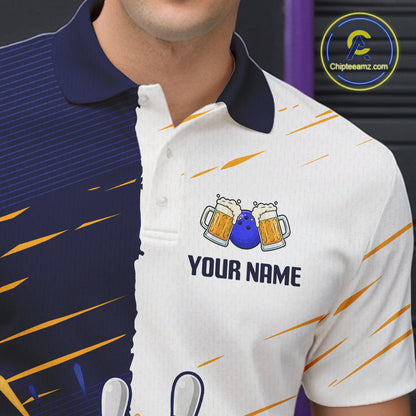 Beer Bowling Shirts Blue&White Beer Bowling Jersey for Team Women Men Bowl League MBL259