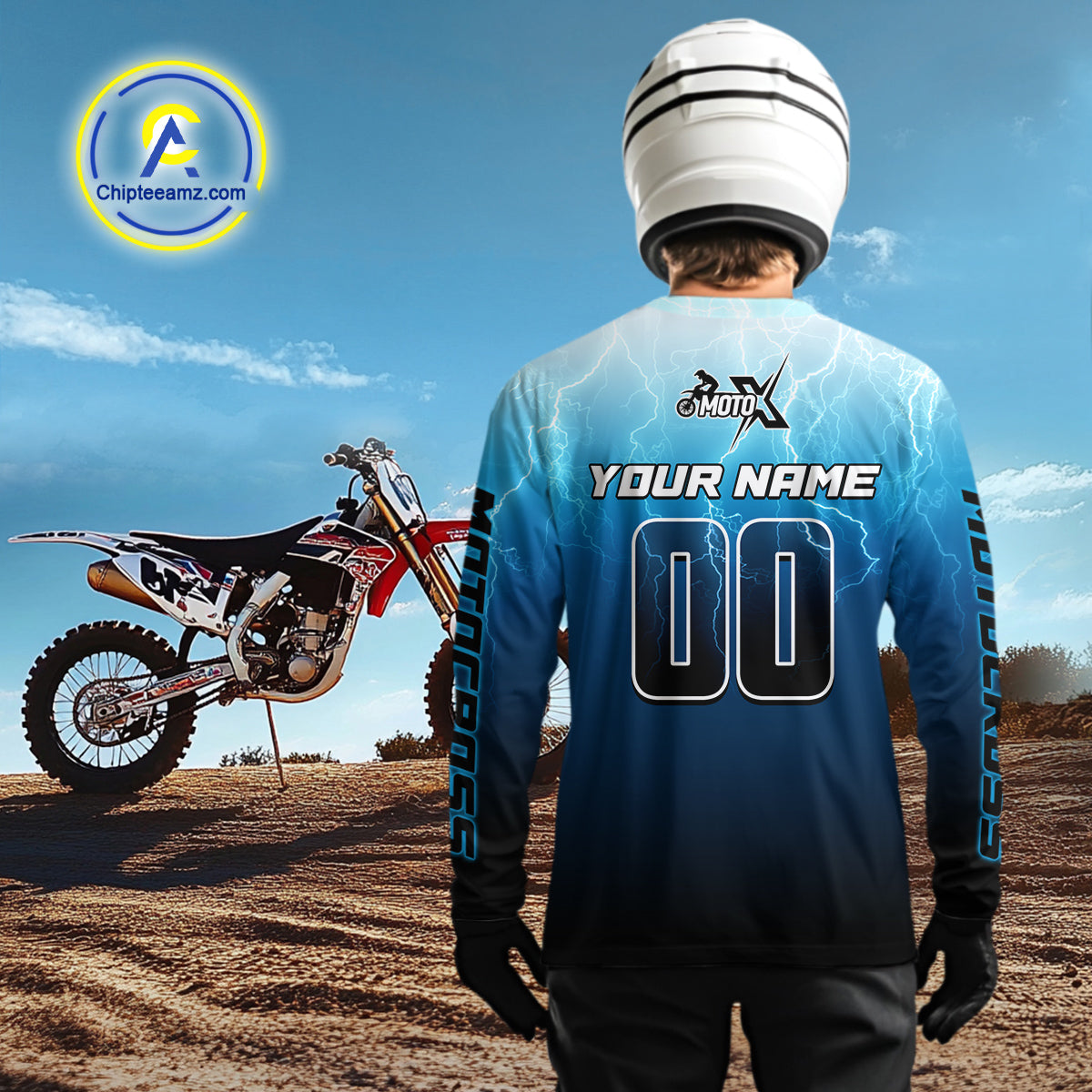 Dinosaur Motocross Jersey Blue Lightning Dirt Bike Shirts for Men Kid Women Racing Jersey XM412