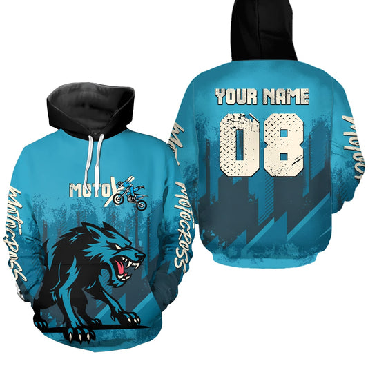 Blue Wolf Motocross Hoodie Custom for Adult Men Women Dirt Bike Racing Hoodie Shirt MH418