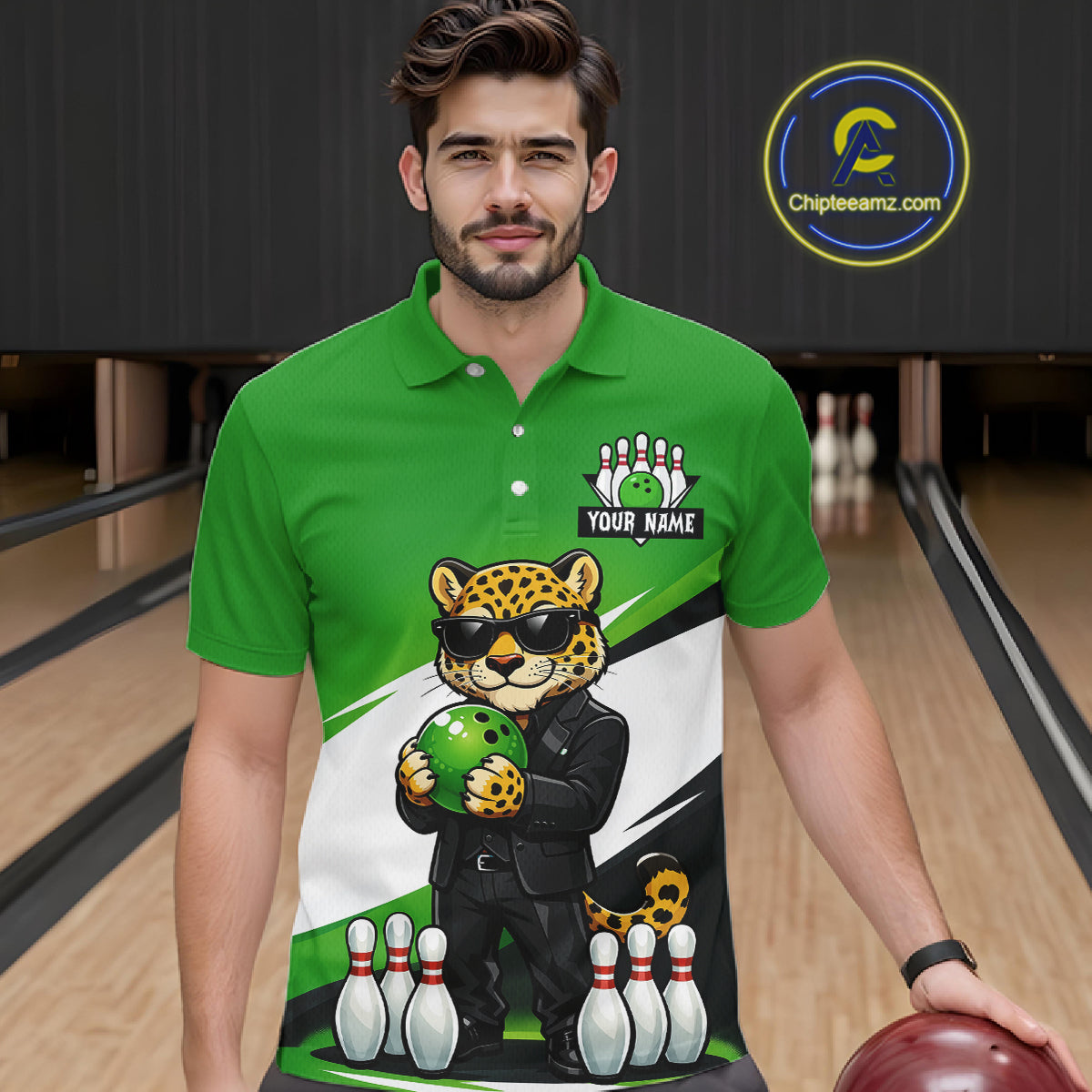 Custom Funny Leopard Bowling Jersey for Men Bowling Team Shirts Bowling League Polo & 1/4 Zip HNT497