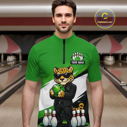 Custom Funny Leopard Bowling Jersey for Men Bowling Team Shirts Bowling League Polo & 1/4 Zip HNT497