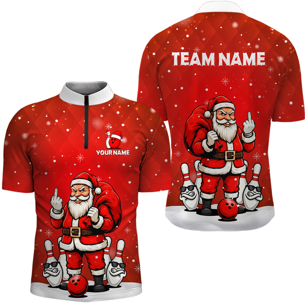 Funny Noel Bowling Shirts for Team Men Women Bowling Jerseys Polo and 1/4 Zip MBL214