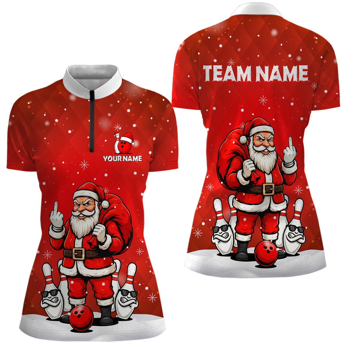 Funny Noel Bowling Shirts for Team Men Women Bowling Jerseys Polo and 1/4 Zip MBL214
