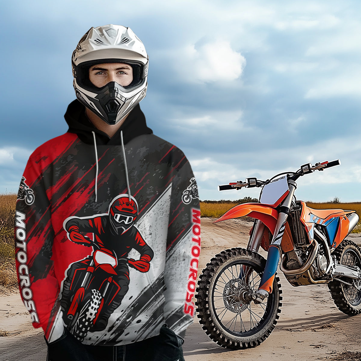 Red and Black Motocross Hoodie for Men Women Adult Dirt Bike Racing Hoodie Shirt MH474