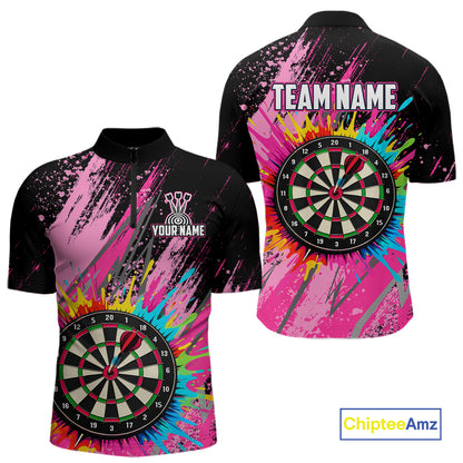 Custom Pink Colorful Paint Darts Shirt for Men Darts Team Jerseys Dartboard Shirt NNT269