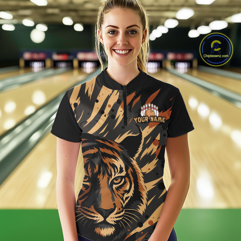 Tiger Bowling Shirts for Team Women Men Custom Tiger Bowling Polo & 1/4 Zip Shirt MBL183