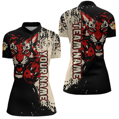 Black&Red Tiger Bowling Shirts for Team Women Men Custom Bowling Polo & 1/4 Zip Shirt MBL185
