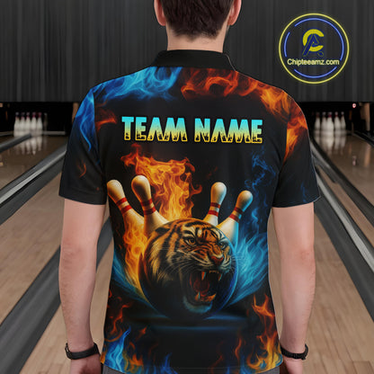 Flame Tiger Bowling Shirts for Team Men Women Custom Bowling Jersey Polo & 1/4 Zip MBL190
