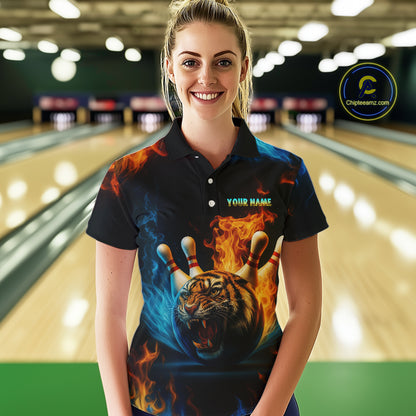 Flame Tiger Bowling Shirts for Team Men Women Custom Bowling Jersey Polo & 1/4 Zip MBL190