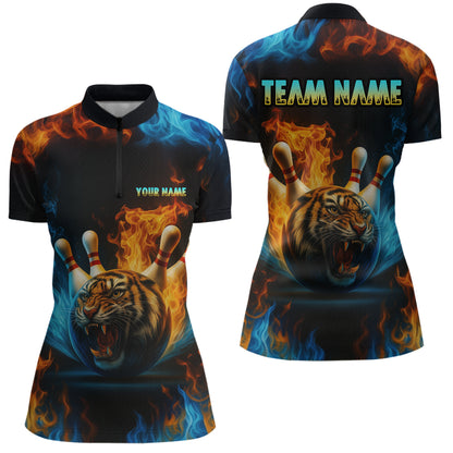 Flame Tiger Bowling Shirts for Team Men Women Custom Bowling Jersey Polo & 1/4 Zip MBL190