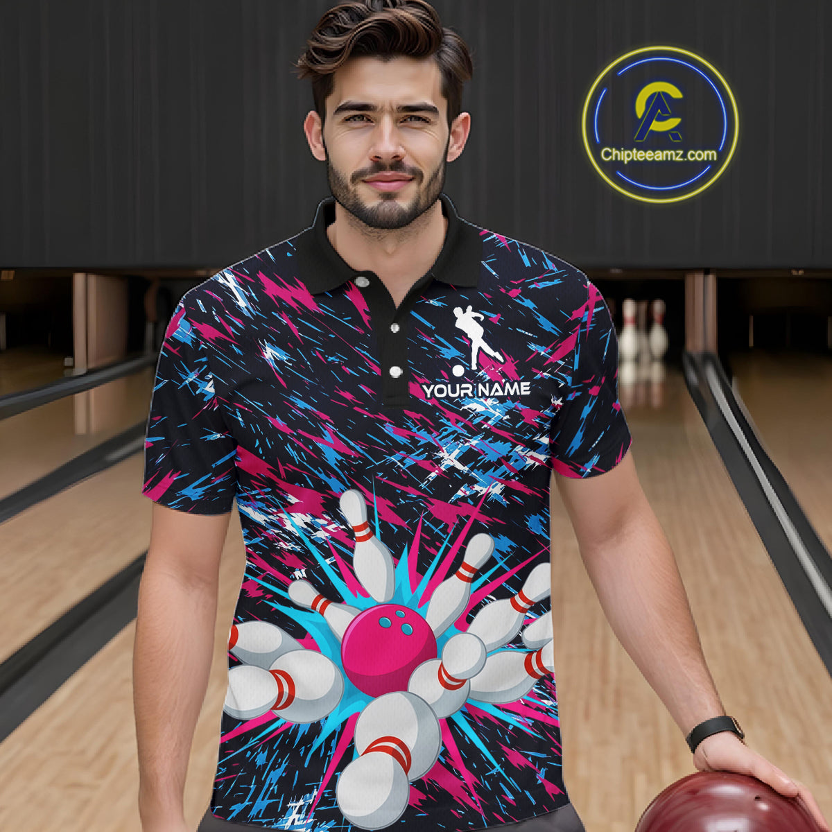 Pink and Purple Bowling Shirts for Team Women Men Bowling Polo and 1/4 Zip Shirt MBL229
