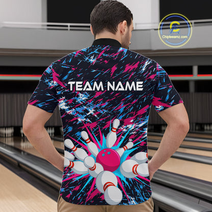 Pink and Purple Bowling Shirts for Team Women Men Bowling Polo and 1/4 Zip Shirt MBL229