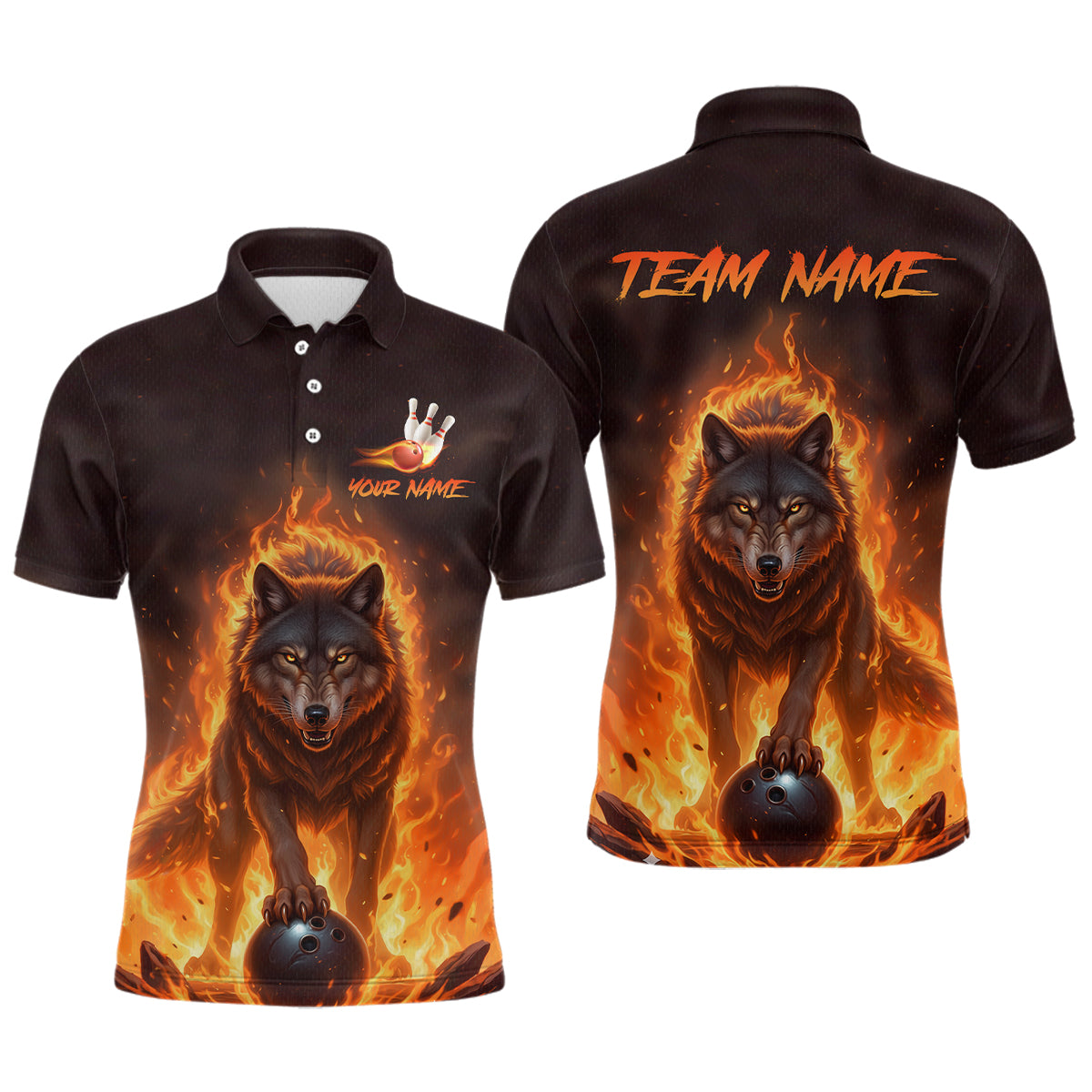 Flaming Wolf Bowling Shirts for Team Women Men Bowling Jersey Bowl Polo&1/4 Zip MBL237