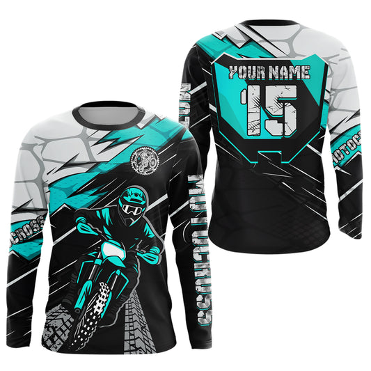 Turquoise Motocross Jersey Custom Dirt Bike Shirts for Men Kid Women Motorcycle Shirt XM488