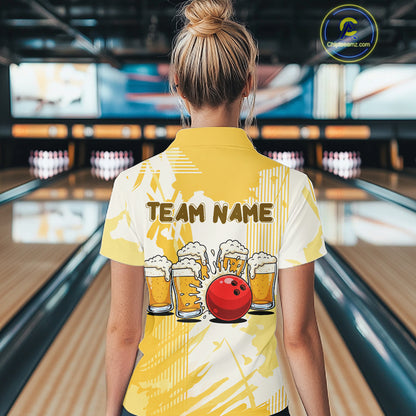 Beer Bowling Shirts Yellow for Team Women Men Custom Bowling Polo & 1/4 Zip Shirt MBL245