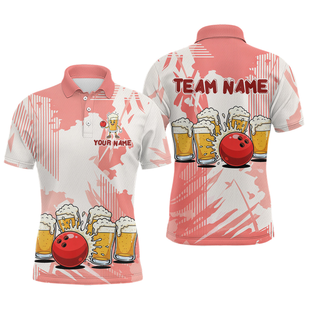 Beer Bowling Shirts Coral Pink for Team Women Men Custom Bowling Polo & 1/4 Zip Shirt MBL245
