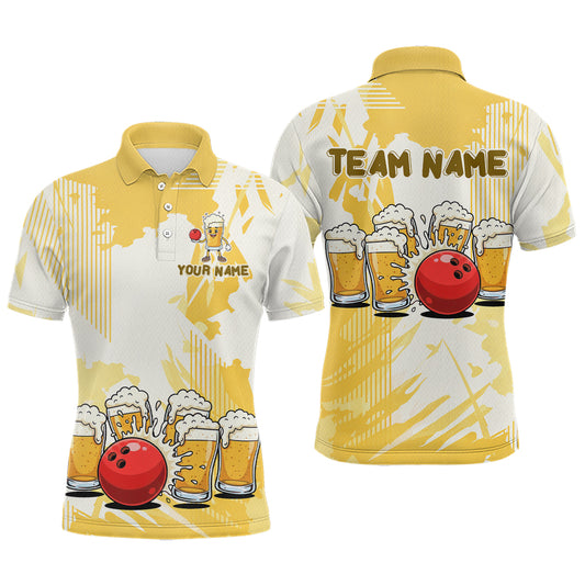 Beer Bowling Shirts Yellow for Team Women Men Custom Bowling Polo & 1/4 Zip Shirt MBL245