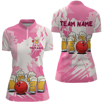 Beer Bowling Shirts Hot Pink for Team Women Men Custom Bowling Polo & 1/4 Zip Shirt MBL245