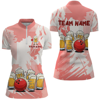 Beer Bowling Shirts Coral Pink for Team Women Men Custom Bowling Polo & 1/4 Zip Shirt MBL245
