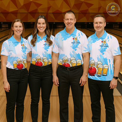 Beer Bowling Shirts Blue for Team Women Men Custom Bowling Polo & 1/4 Zip Shirt MBL245