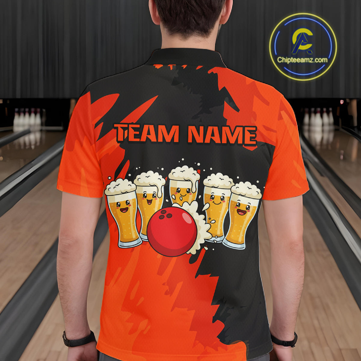 Funny Beer Bowling Shirts Orange for Women Men Team Bowling Polo & 1/4 Zip Shirts MBL251