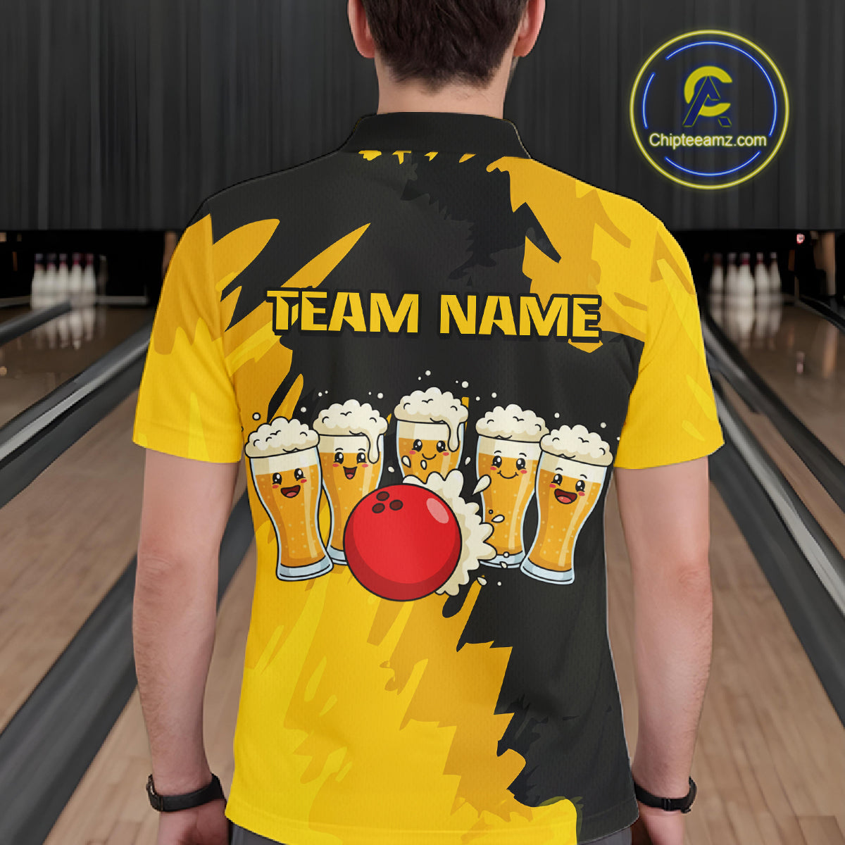 Funny Beer Bowling Shirts Yellow for Women Men Team Bowling Polo & 1/4 Zip Shirts MBL251