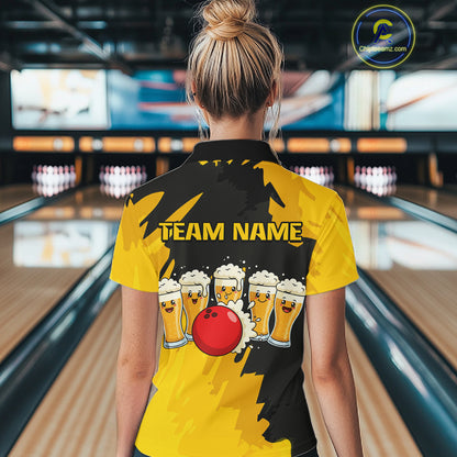 Funny Beer Bowling Shirts Yellow for Women Men Team Bowling Polo & 1/4 Zip Shirts MBL251