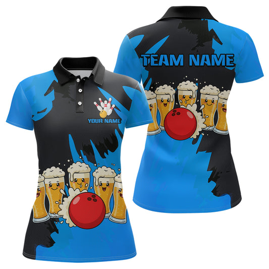 Funny Beer Bowling Shirts Blue for Women Men Team Bowling Polo & 1/4 Zip Shirts MBL251
