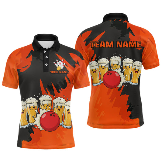 Funny Beer Bowling Shirts Orange for Women Men Team Bowling Polo & 1/4 Zip Shirts MBL251