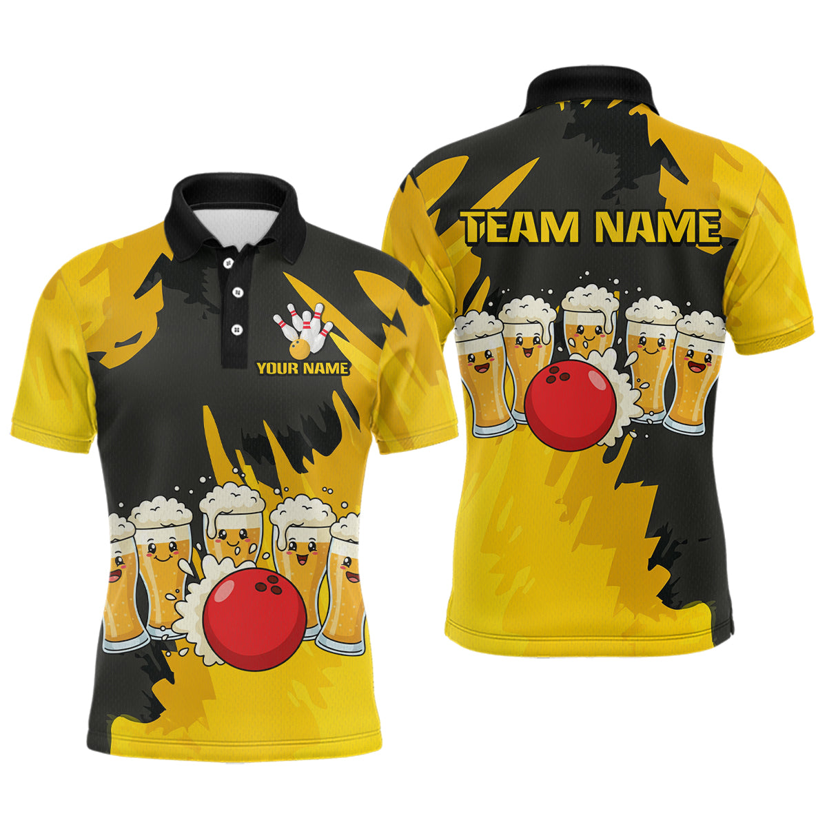 Funny Beer Bowling Shirts Yellow for Women Men Team Bowling Polo & 1/4 Zip Shirts MBL251