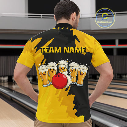 Funny Beer Bowling Shirts Yellow for Women Men Team Bowling Polo & 1/4 Zip Shirts MBL251