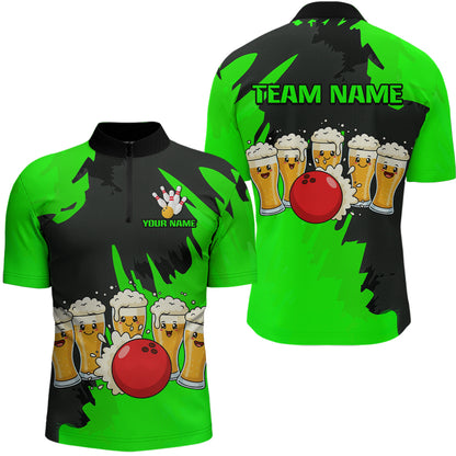 Funny Beer Bowling Shirts Green for Women Men Team Bowling Polo & 1/4 Zip Shirts MBL251
