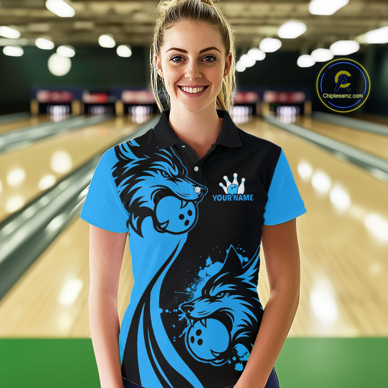 Blue Wolf Bowling Shirts for Team Men Women Custom Wolf Bowling Jerseys for Couples MBL197
