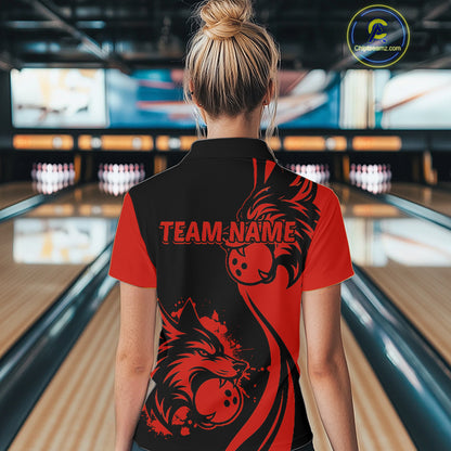 Red Wolf Bowling Shirts for Team Men Women Custom Wolf Bowling Jerseys for Couples MBL197