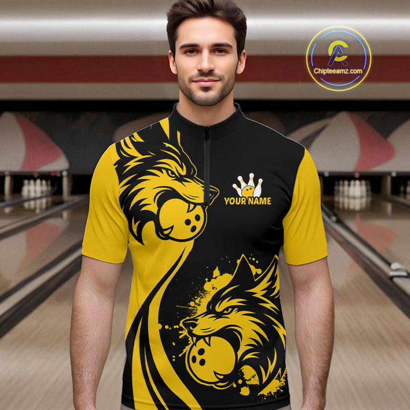 Yellow Wolf Bowling Shirts for Team Men Women Custom Wolf Bowling Jerseys for Couples MBL197