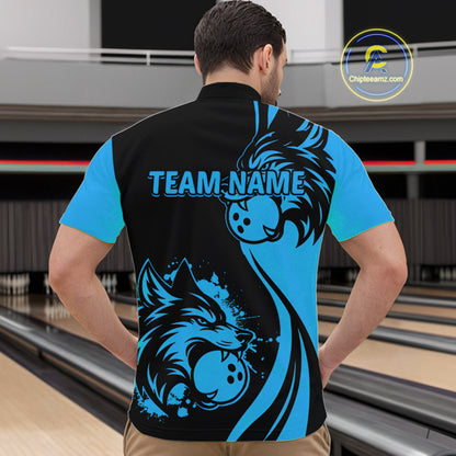 Blue Wolf Bowling Shirts for Team Men Women Custom Wolf Bowling Jerseys for Couples MBL197